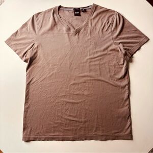 FLAWED BOSS Hugo Boss Slim Fit V-Neck Size Large Taupe Men's Shirt SEE PHOTOS